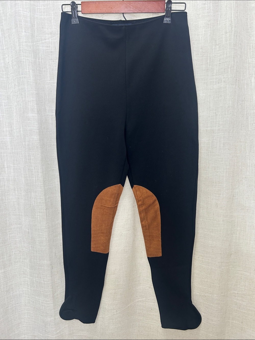Ralph Lauren Riding Black Legging Pants with Brown Suede-Like Knee Patch